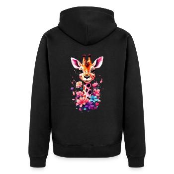 Giraffe V1 24 15 - Unisex Premium Bio Zip Hoodie - Schwarz - Hinten - Nico (187cm)