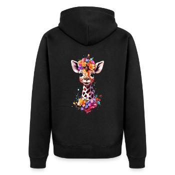 Giraffe V1 24 36 - Unisex Premium Bio Zip Hoodie - Schwarz - Hinten - Nico (187cm)