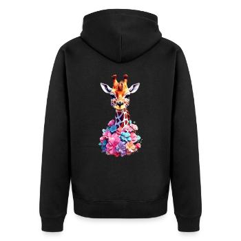 Giraffe V1 24 26 - Unisex Premium Bio Zip Hoodie - Schwarz - Hinten - Nico (187cm)