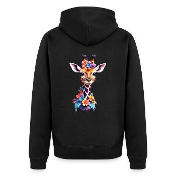 Giraffe V1 24 31 - Unisex Premium Bio Zip Hoodie - Schwarz - Hinten - Nico (187cm)