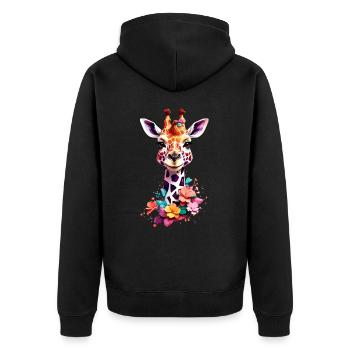 Giraffe V1 24 21 - Unisex Premium Bio Zip Hoodie - Schwarz - Hinten - Nico (187cm)