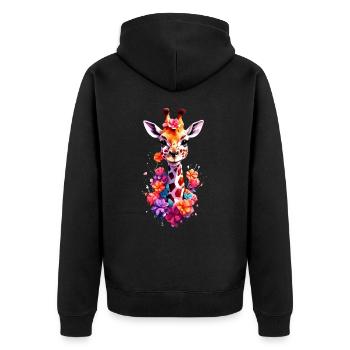 Giraffe V1 24 30 - Unisex Premium Bio Zip Hoodie - Schwarz - Hinten - Nico (187cm)