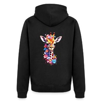 Giraffe V1 24 34 - Unisex Premium Bio Zip Hoodie - Schwarz - Hinten - Nico (187cm)