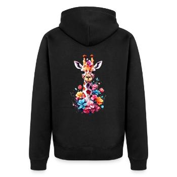 Giraffe V1 24 33 - Unisex Premium Bio Zip Hoodie - Schwarz - Hinten - Nico (187cm)