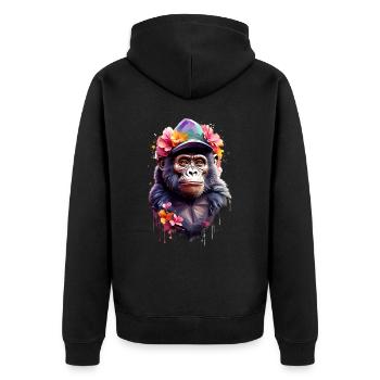 Gorilla V1 24 02 - Unisex Premium Organic Zip Hoodie - black - Back - Nico (187cm)