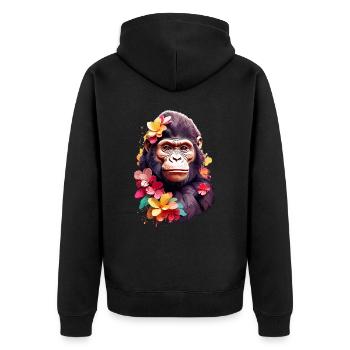 Gorilla V1 24 21 - Unisex Premium Organic Zip Hoodie - black - Back - Nico (187cm)