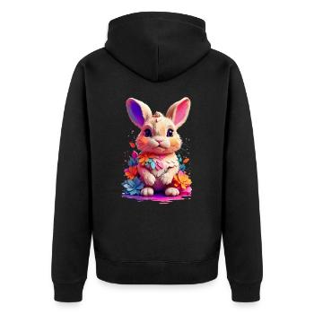 Hase Bunny V1 24 08 - Unisex Premium Bio Zip Hoodie - Schwarz - Hinten - Nico (187cm)