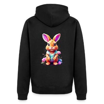 Hase Bunny V1 24 12 - Unisex Premium Bio Zip Hoodie - Schwarz - Hinten - Nico (187cm)