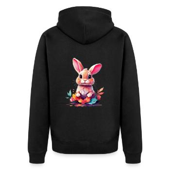 Hase Bunny V1 24 03 - Unisex Premium Bio Zip Hoodie - Schwarz - Hinten - Nico (187cm)