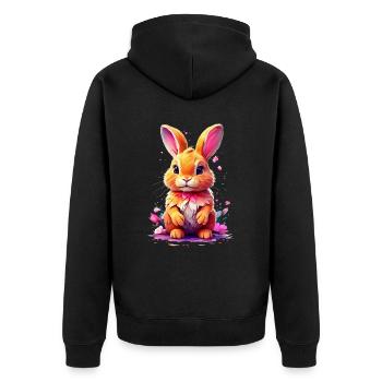 Hase Bunny V1 24 05 - Unisex Premium Bio Zip Hoodie - Schwarz - Hinten - Nico (187cm)