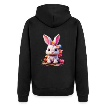 Hase Bunny V1 24 16 - Unisex Premium Bio Zip Hoodie - Schwarz - Hinten - Nico (187cm)