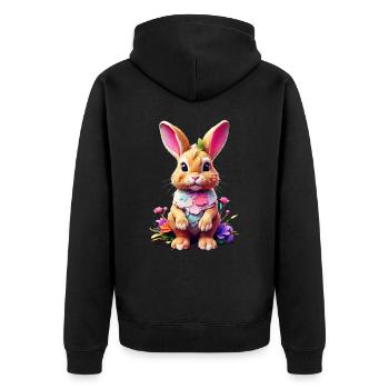 Hase Bunny V1 24 11 - Unisex Premium Bio Zip Hoodie - Schwarz - Hinten - Nico (187cm)