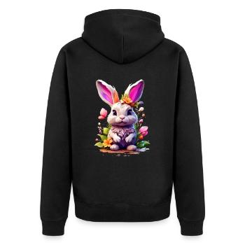 Hase Bunny V1 24 13 - Unisex Premium Bio Zip Hoodie - Schwarz - Hinten - Nico (187cm)