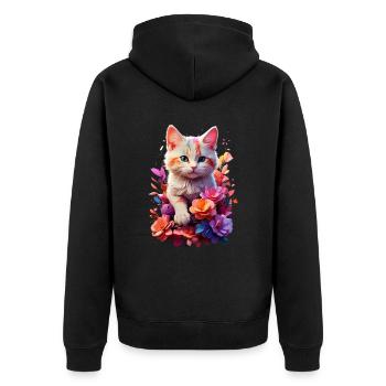 Katze Cat V1 24 02 - Unisex Premium Bio Zip Hoodie - Schwarz - Hinten - Nico (187cm)