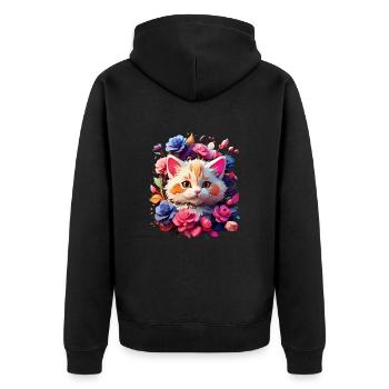 Katze Cat V1 24 07 - Unisex Premium Bio Zip Hoodie - Schwarz - Hinten - Nico (187cm)