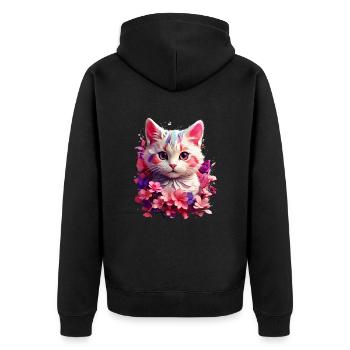 Cat Cat V1 24 04 - Unisex Premium Organic Zip Hoodie - black - Back - Nico (187cm)