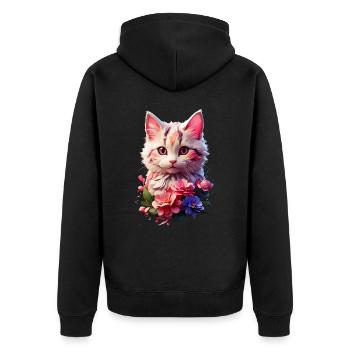 Cat Cat V1 24 14 - Unisex Premium Organic Zip Hoodie - black - Back - Nico (187cm)