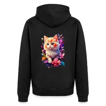 Katze Cat V1 24 17 - Unisex Premium Bio Zip Hoodie - Schwarz - Hinten - Nico (187cm)