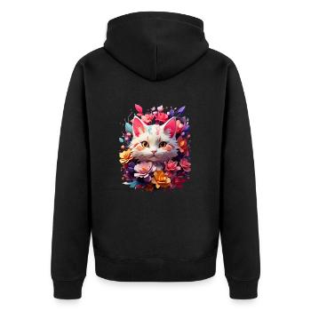 Katze Cat V1 24 16 - Unisex Premium Bio Zip Hoodie - Schwarz - Hinten - Nico (187cm)