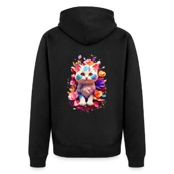 Cat Cat V1 24 18 - Unisex Premium Organic Zip Hoodie - black - Back - Nico (187cm)
