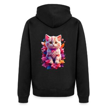 Katze Cat V1 24 15 - Unisex Premium Bio Zip Hoodie - Schwarz - Hinten - Nico (187cm)