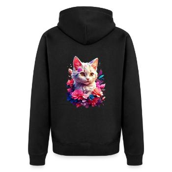 Katze Cat V1 24 19 - Unisex Premium Bio Zip Hoodie - Schwarz - Hinten - Nico (187cm)