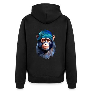 Affe V24 14 - Unisex Premium Bio Zip Hoodie - Schwarz - Hinten - Nico (187cm)