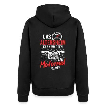 Motorrad Rentner Altersheim Biker Opa Chopper - Unisex Premium Bio Zip Hoodie - Schwarz - Hinten - Nico (187cm)