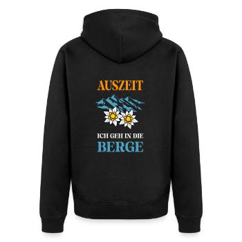 Auszeit ich geh in die Berge - Unisex Premium Bio Zip Hoodie - Schwarz - Hinten - Nico (187cm)