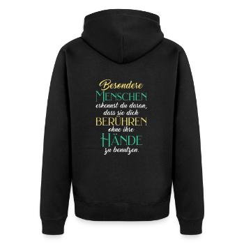 Besondere Menschen - Unisex Premium Bio Zip Hoodie - Schwarz - Hinten - Nico (187cm)