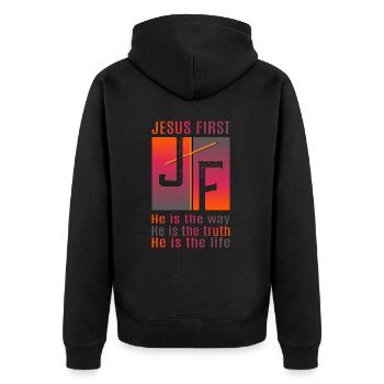 Jésus d’abord - Veste à capuche bio Premium Unisexe - noir - Dos - Nico (187cm)