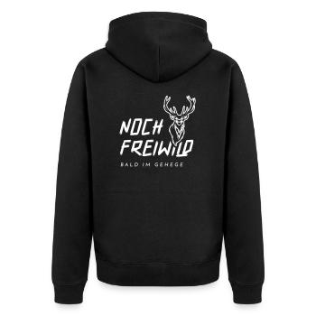 Noch frei wild, bald im Gehege – Lustiges Design - Unisex Premium Bio Zip Hoodie - Schwarz - Hinten - Nico (187cm)