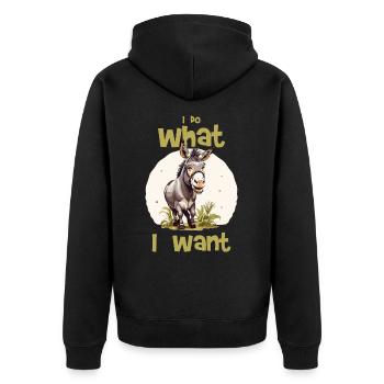 I do what I want - donkey - Unisex Premium Organic Zip Hoodie - black - Back - Nico (187cm)