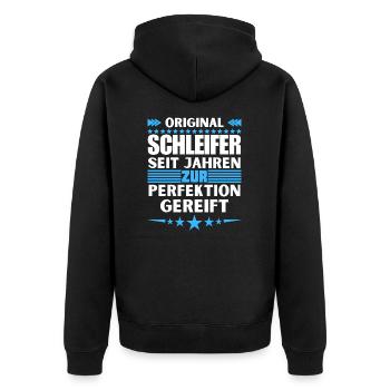 Grinders matured to perfection - Unisex Premium Organic Zip Hoodie - black - Back - Nico (187cm)