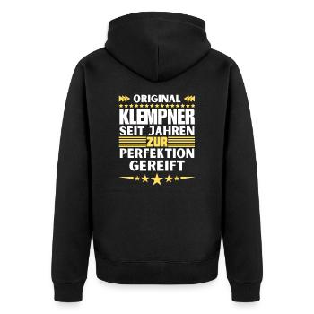 Plumber matured to perfection - Unisex Premium Organic Zip Hoodie - black - Back - Nico (187cm)