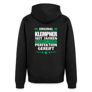 Plumber matured to perfection - Unisex Premium Organic Zip Hoodie - black - Back - Nico (187cm)