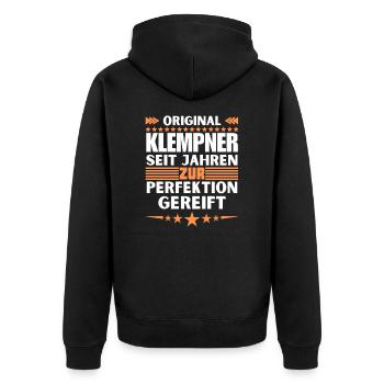 Plumber matured to perfection - Unisex Premium Organic Zip Hoodie - black - Back - Nico (187cm)