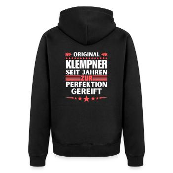 Plumber matured to perfection - Unisex Premium Organic Zip Hoodie - black - Back - Nico (187cm)