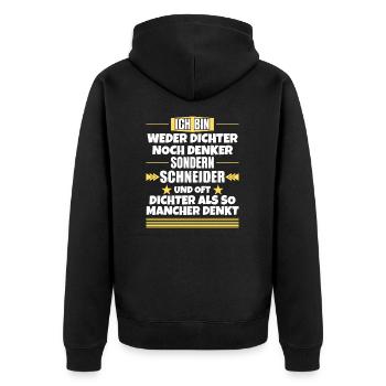 Neither poet nor thinker, but tailor - Unisex Premium Organic Zip Hoodie - black - Back - Nico (187cm)
