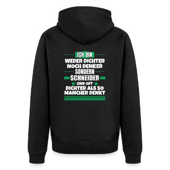 Neither poet nor thinker, but tailor - Unisex Premium Organic Zip Hoodie - black - Back - Nico (187cm)