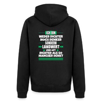 Neither poet nor thinker, but farmer - Unisex Premium Organic Zip Hoodie - black - Back - Nico (187cm)