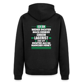 Ni poète ni penseur, mais magasinier - Veste à capuche bio Premium Unisexe - noir - Dos - Nico (187cm)