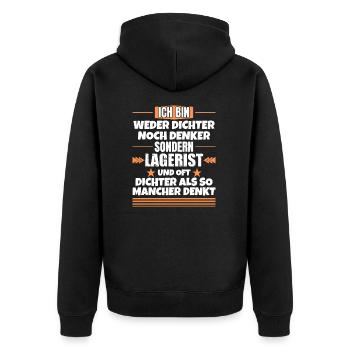 Ni poète ni penseur, mais magasinier - Veste à capuche bio Premium Unisexe - noir - Dos - Nico (187cm)