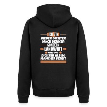 Ni poète ni penseur, mais agriculteur - Veste à capuche bio Premium Unisexe - noir - Dos - Nico (187cm)