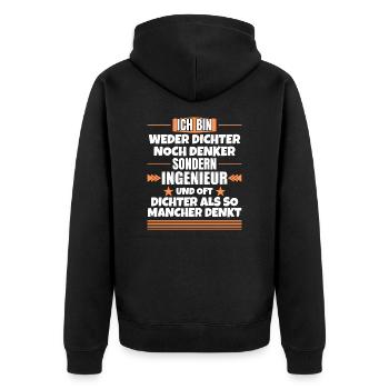 Neither poet nor thinker, but engineer - Unisex Premium Organic Zip Hoodie - black - Back - Nico (187cm)