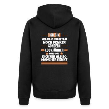 Neither a poet nor a thinker, but a decoy - Unisex Premium Organic Zip Hoodie - black - Back - Nico (187cm)
