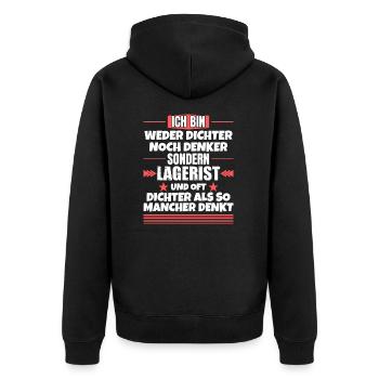 Ni poète ni penseur, mais magasinier - Veste à capuche bio Premium Unisexe - noir - Dos - Nico (187cm)