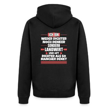 Neither a poet nor a thinker, but a farmer - Unisex Premium Organic Zip Hoodie - black - Back - Nico (187cm)
