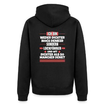 Neither poet nor thinker, but decoy leader - Unisex Premium Organic Zip Hoodie - black - Back - Nico (187cm)