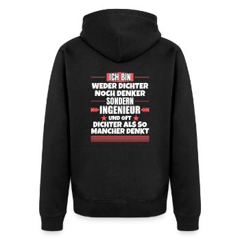 Ni poète ni penseur, mais ingénieur - Veste à capuche bio Premium Unisexe - noir - Dos - Nico (187cm)